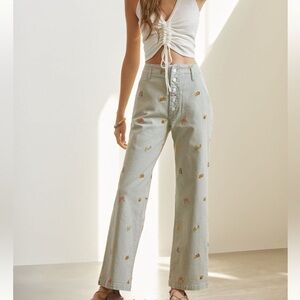 NWOT Pilcro Anthropologie Embroidered Slouchy Striped Chino Pants